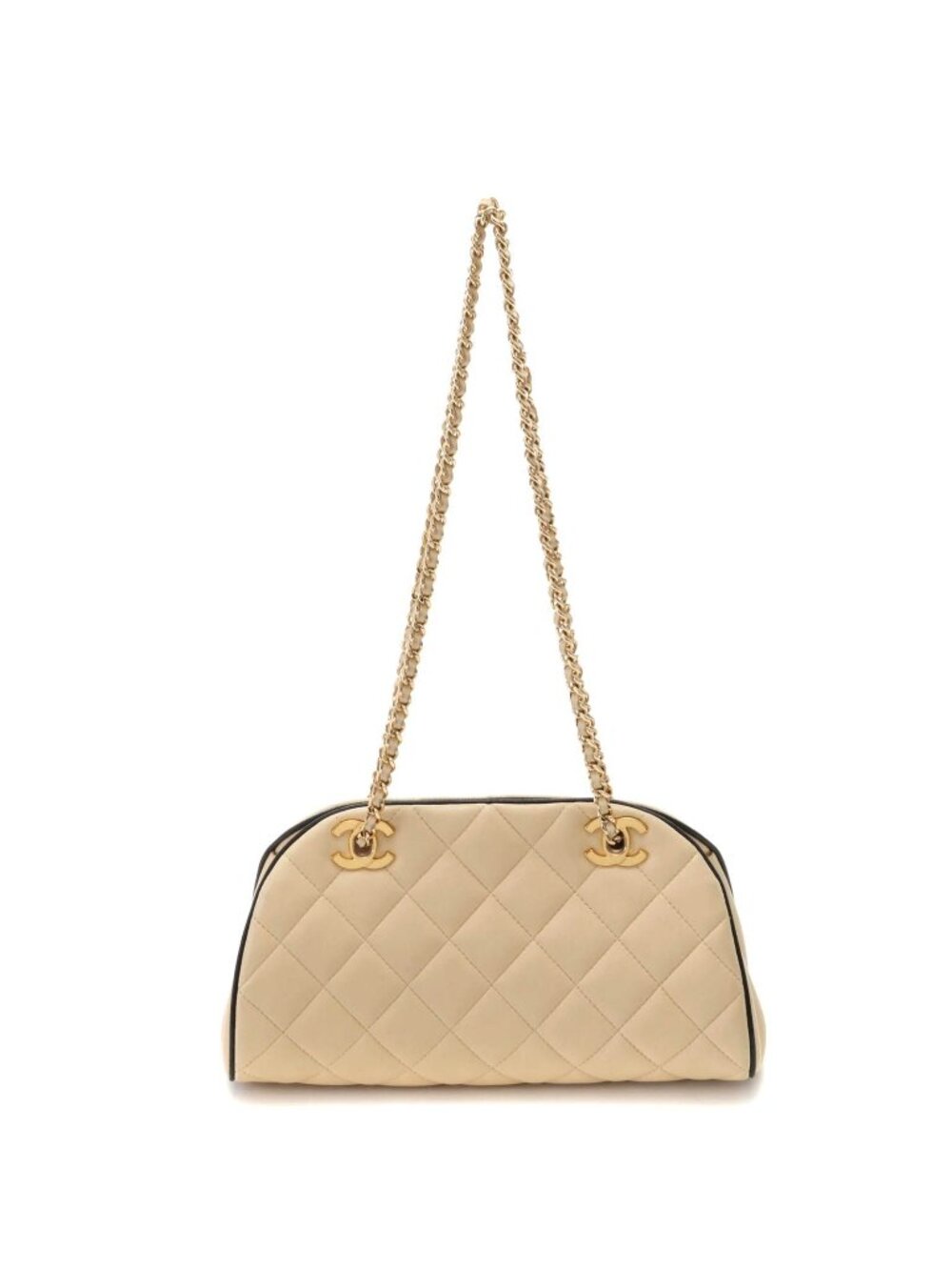 Chanel Quilted Chain Shoulder Bag Ivory Black Lambskin